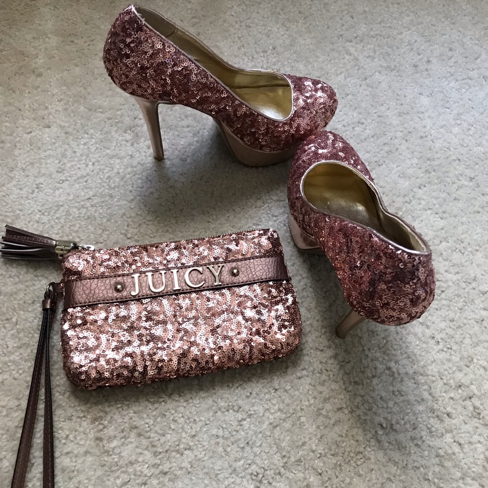 Glitter heels,wristlet. Brand new never worn